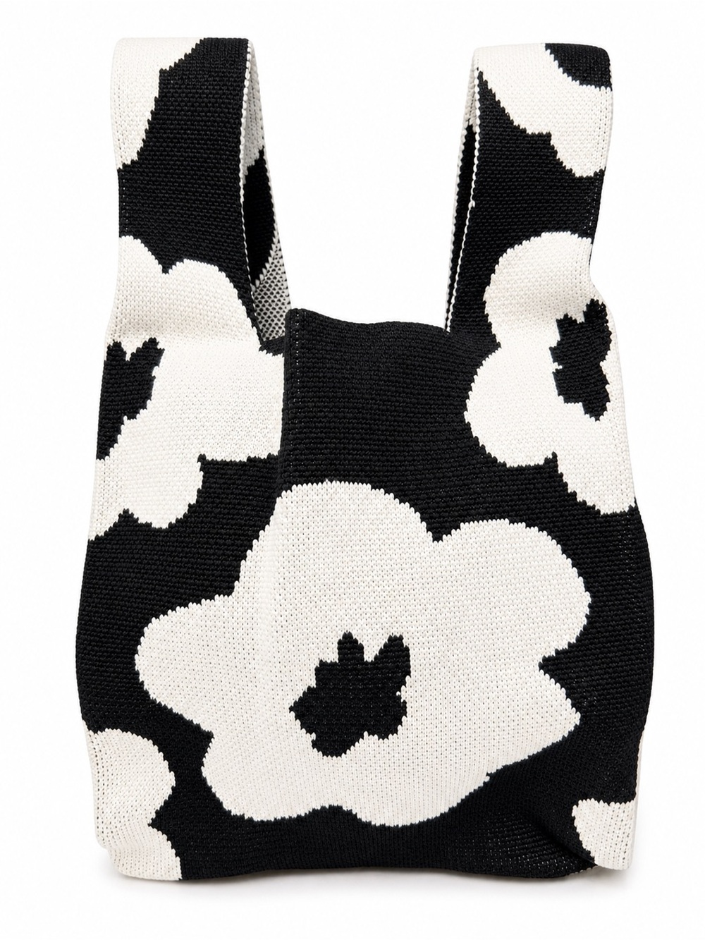 Black & White Floral Knit Tote - Women's Fashion Bag